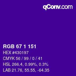 Color code: RGB 67 1 151 | qconv.com