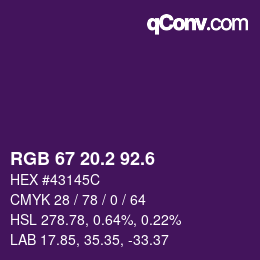 カラーコード: RGB 67 20.2 92.6 | qconv.com