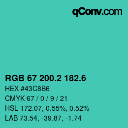 カラーコード: RGB 67 200.2 182.6 | qconv.com