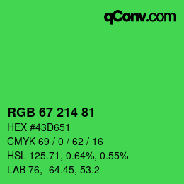 カラーコード: RGB 67 214 81 | qconv.com