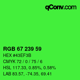 颜色代码: RGB 67 239 59 | qconv.com