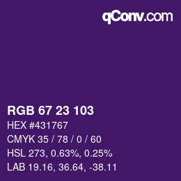 Color code: RGB 67 23 103 | qconv.com