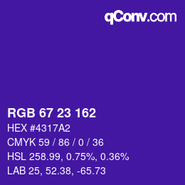カラーコード: RGB 67 23 162 | qconv.com