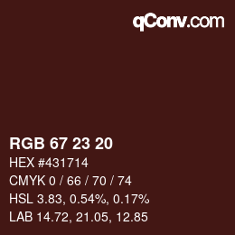 Color code: RGB 67 23 20 | qconv.com