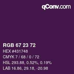 Color code: RGB 67 23 72 | qconv.com