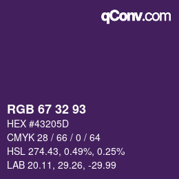 Color code: RGB 67 32 93 | qconv.com