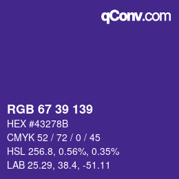Color code: RGB 67 39 139 | qconv.com