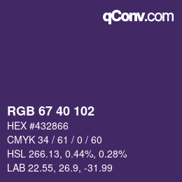 カラーコード: RGB 67 40 102 | qconv.com