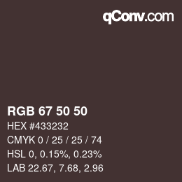 Color code: RGB 67 50 50 | qconv.com