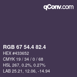 カラーコード: RGB 67 54.4 82.4 | qconv.com