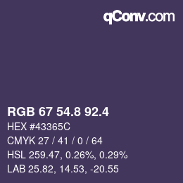 カラーコード: RGB 67 54.8 92.4 | qconv.com