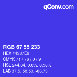 Color code: RGB 67 55 233 | qconv.com