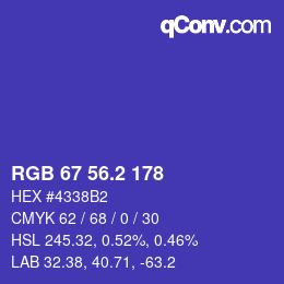 カラーコード: RGB 67 56.2 178 | qconv.com