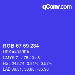 Color code: RGB 67 59 234 | qconv.com