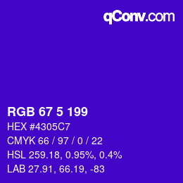 Color code: RGB 67 5 199 | qconv.com