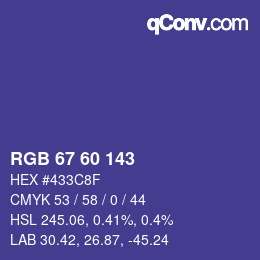 Farbcode: RGB 67 60 143 | qconv.com