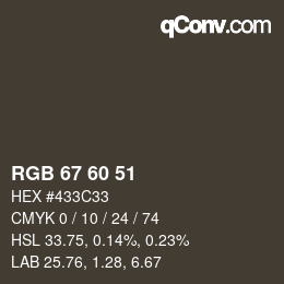 Color code: RGB 67 60 51 | qconv.com
