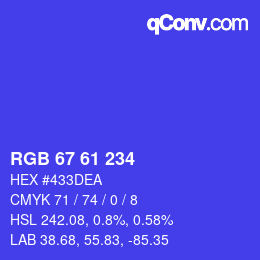 カラーコード: RGB 67 61 234 | qconv.com