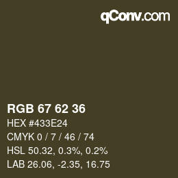 Color code: RGB 67 62 36 | qconv.com