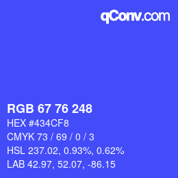 Color code: RGB 67 76 248 | qconv.com