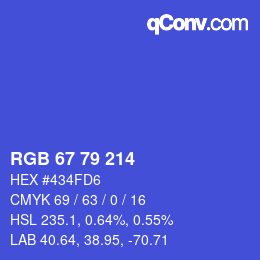 Color code: RGB 67 79 214 | qconv.com