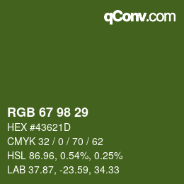 颜色代码: RGB 67 98 29 | qconv.com