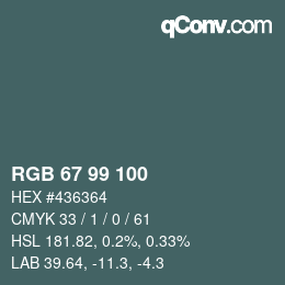 カラーコード: RGB 67 99 100 | qconv.com