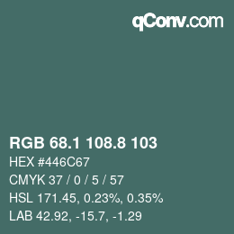 Color code: RGB 68.1 108.8 103 | qconv.com