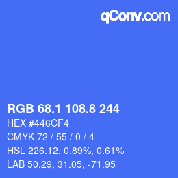 カラーコード: RGB 68.1 108.8 244 | qconv.com