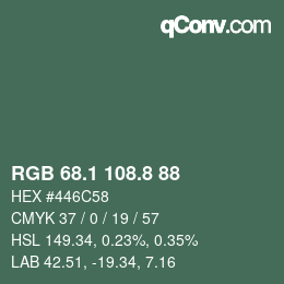 Color code: RGB 68.1 108.8 88 | qconv.com