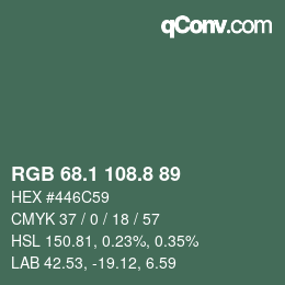 カラーコード: RGB 68.1 108.8 89 | qconv.com