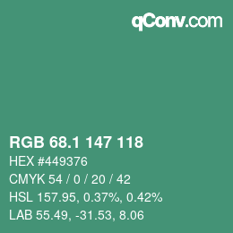 カラーコード: RGB 68.1 147 118 | qconv.com