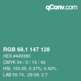 カラーコード: RGB 68.1 147 128 | qconv.com