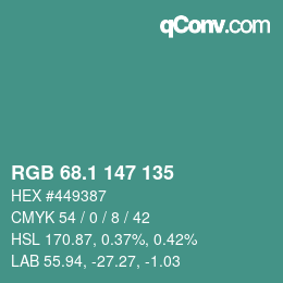 カラーコード: RGB 68.1 147 135 | qconv.com