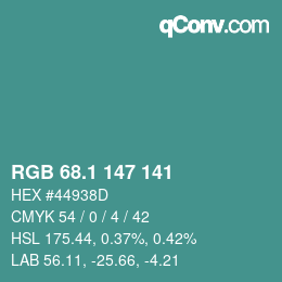 Color code: RGB 68.1 147 141 | qconv.com