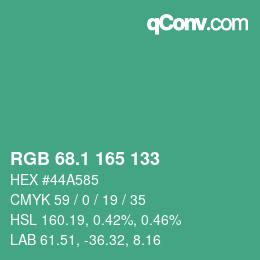 カラーコード: RGB 68.1 165 133 | qconv.com