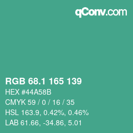 カラーコード: RGB 68.1 165 139 | qconv.com