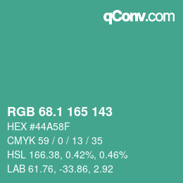 カラーコード: RGB 68.1 165 143 | qconv.com
