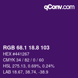 カラーコード: RGB 68.1 18.8 103 | qconv.com