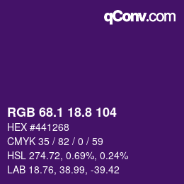 カラーコード: RGB 68.1 18.8 104 | qconv.com
