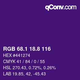 カラーコード: RGB 68.1 18.8 116 | qconv.com