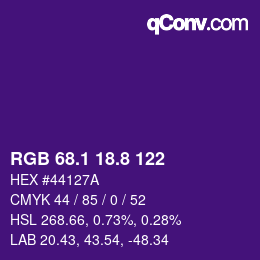 カラーコード: RGB 68.1 18.8 122 | qconv.com