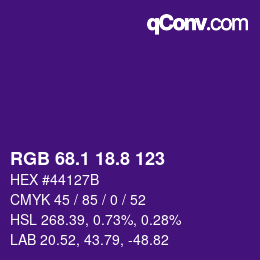 カラーコード: RGB 68.1 18.8 123 | qconv.com