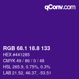カラーコード: RGB 68.1 18.8 133 | qconv.com