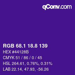 カラーコード: RGB 68.1 18.8 139 | qconv.com