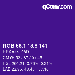 カラーコード: RGB 68.1 18.8 141 | qconv.com