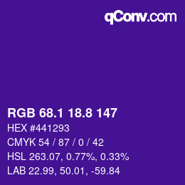 カラーコード: RGB 68.1 18.8 147 | qconv.com