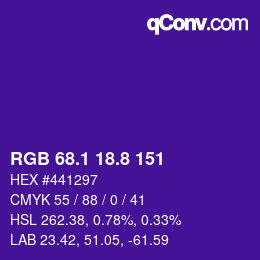 カラーコード: RGB 68.1 18.8 151 | qconv.com