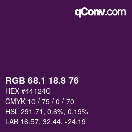 カラーコード: RGB 68.1 18.8 76 | qconv.com