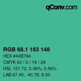 カラーコード: RGB 68.1 183 148 | qconv.com